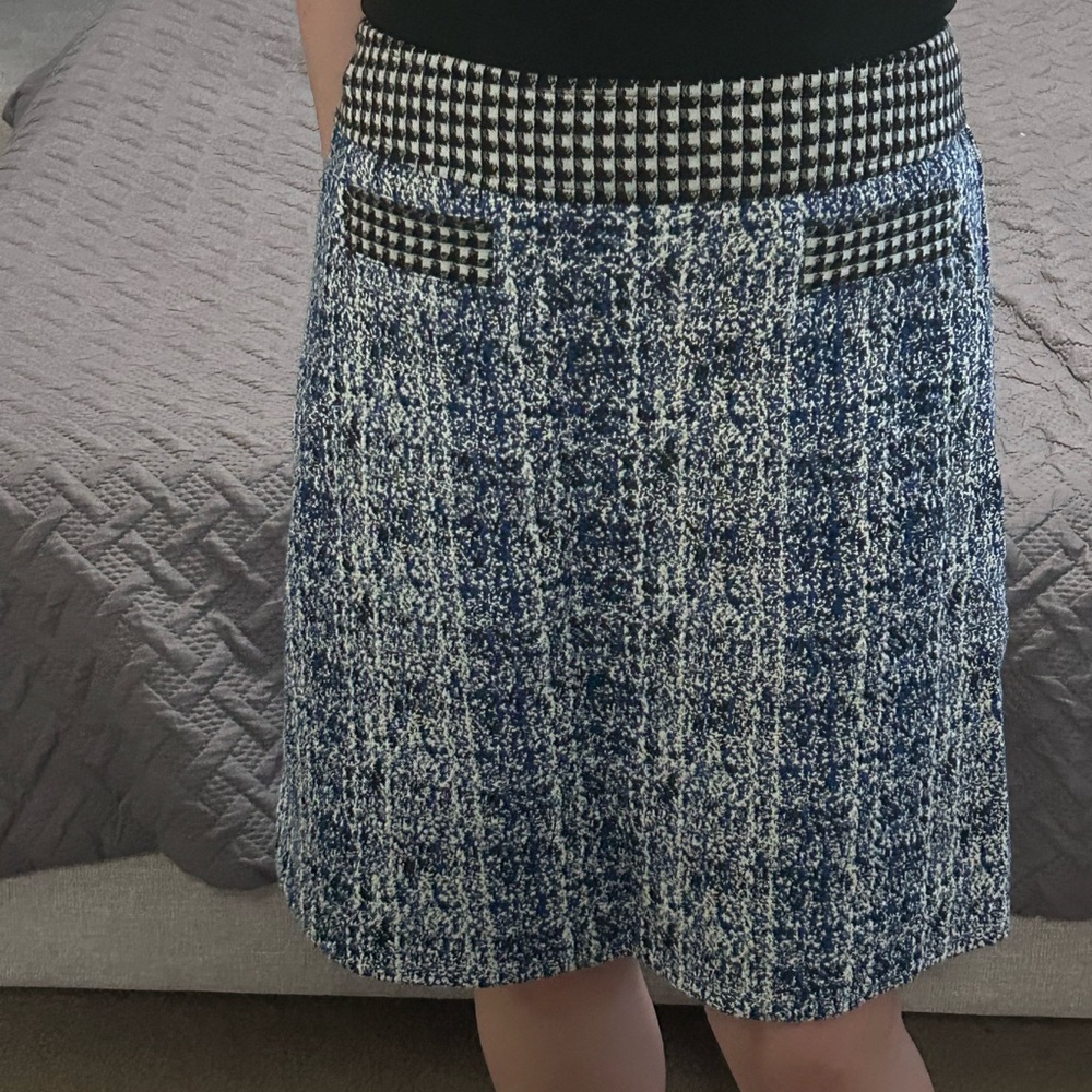 CAbi Blue and White Textured Mini Skirt